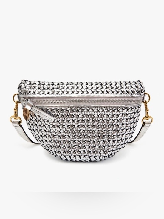 Clare V. Handbags - Clare V. Petite Woven Metallic Crossbody Belt Bag in Silver